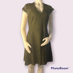 H&M Lace Dress Olive Green Cap Sleeves M EUC